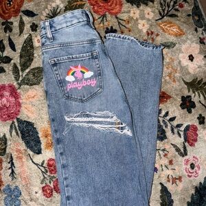 PacSun Light Blue Straight Leg Jeans with Rainbow Patch